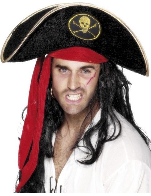 Image of Black Velour Buccaneer Hat With Gold Trim