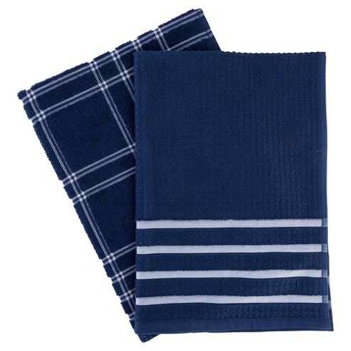 Image of Tesco Premium Navy And White Tea Towels, 2 Pack