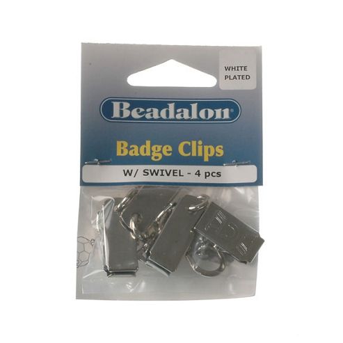 Image of Beadalon Badge Clip Swivel Whtplt 4pcs