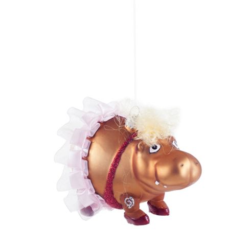 Image of Hippo In A Tutu Glass Christmas Tree Bauble Decoration