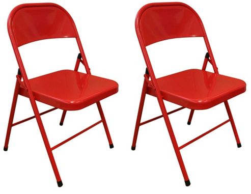 Image of Pack Of 2 Chairs - Red Metal Folding Office, Computer, Desk Chairs