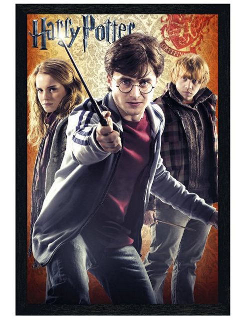 Image of Harry Potter And The Deathly Hallows Black Wooden Framed Hermione, Harry & Ron Poster