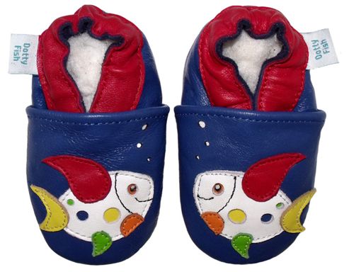 Image of Dotty Fish Soft Leather Baby Shoe - Navy Multicoloured Fish - Navy