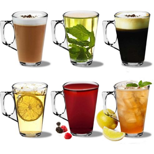 Image of Pack Of 6 Latte Glasses - Glass Cups Mugs For Coffee / Tea / Cappucino - 250ml