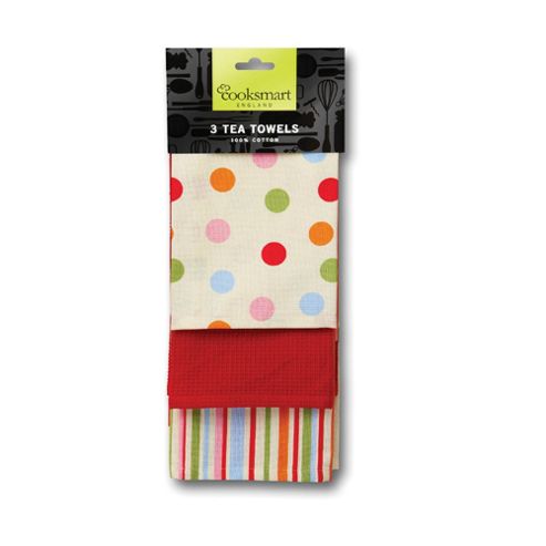 Image of Cooksmart Spots 3 Pack Tea Towel
