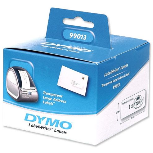 Image of Dymo Labelwriter Labels Large Address Plastic 36x89mm Clear Ref 99013 S0722410 [pack 260]
