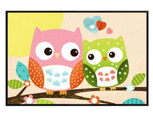 Image of Gloss Black Framed Patchwork Owls Poster