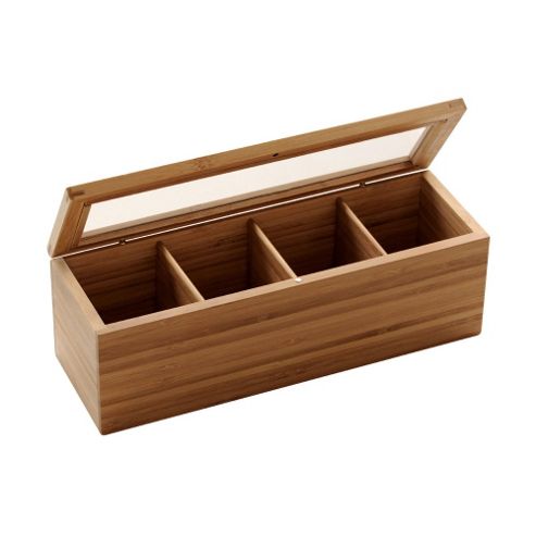 Image of Bamboo - 4 Compartment Tea Caddy / Storage Box - Natural
