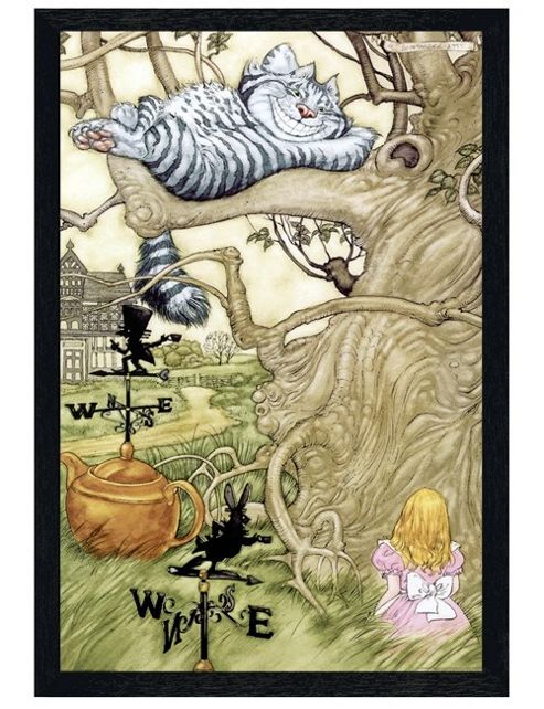 Image of Alice In Wonderland Black Wooden Framed The Cheshire Cat Poster
