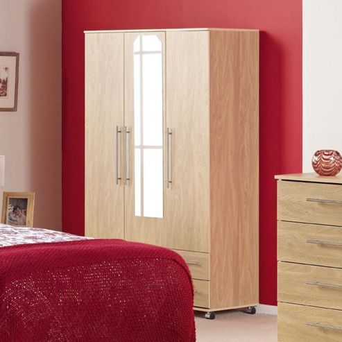 Image of Ideal Furniture Bobby Triple Wardrobe With 2 Drawer And Mirror - White