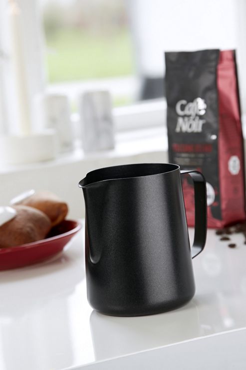 Image of Steel Function Milk Pitcher In Black - 1 L, 14 Cm H X 13.5 Cm W X 10 Cm D