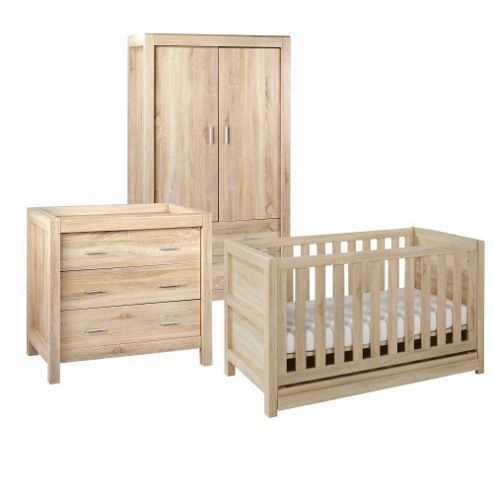 Image of Tutti Bambini Milan 3 Piece Room Set (cot, Chest, Wardrobe) - Reclaimed Oak Finish