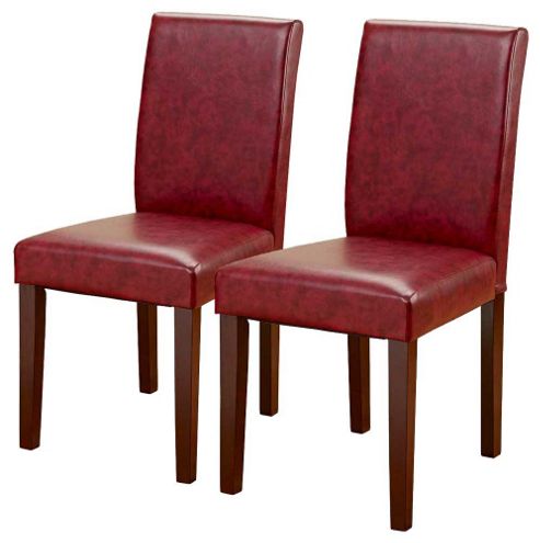 Image of Pair Of Pu Leather Dining Chairs In Red