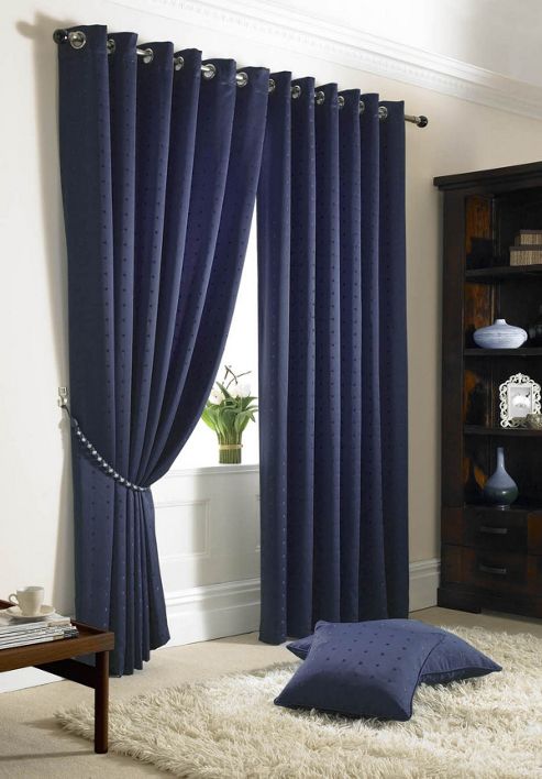 Image of Madison Eyelet Lined Curtains - Blue