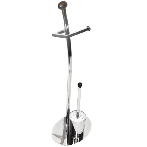 Image of Swerve - Metal Bathroom Toilet Roll Holder And Brush Set - Silver