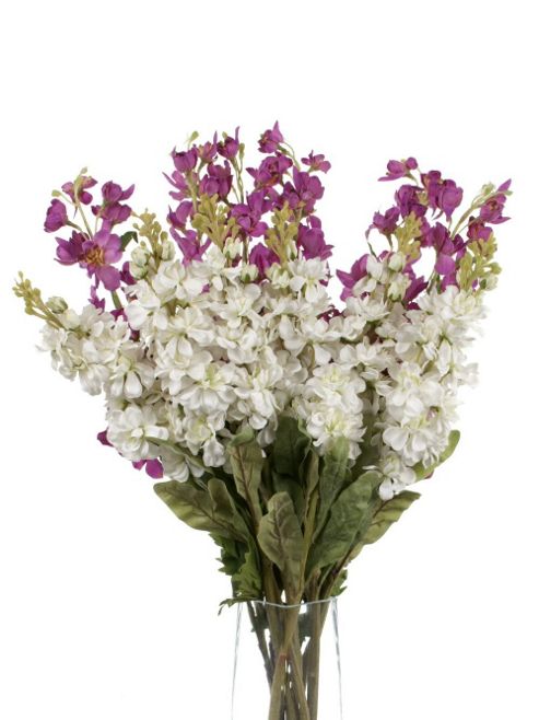 Image of Artificial 80cm Single Stem Stocks And Delphiniums X 12 (6 X White Stocks And 6 X Magenta Delphiniums)