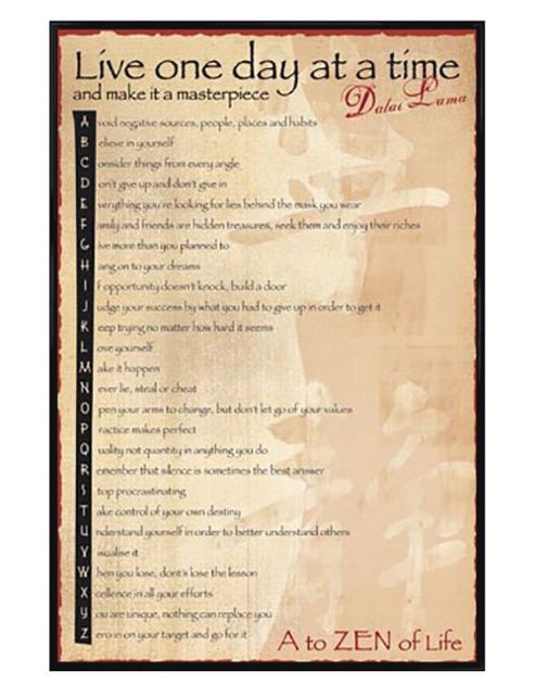 Image of Dalai Lama The A-z Of Life By The Gloss Black Framed Live One Day At A Time Poster
