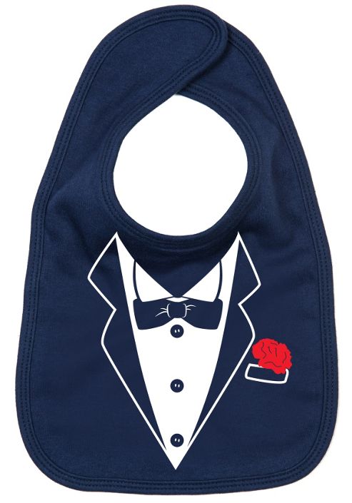 Image of Dirty Fingers A Tuxedo With Carnation In Pocket Baby Bib Navy