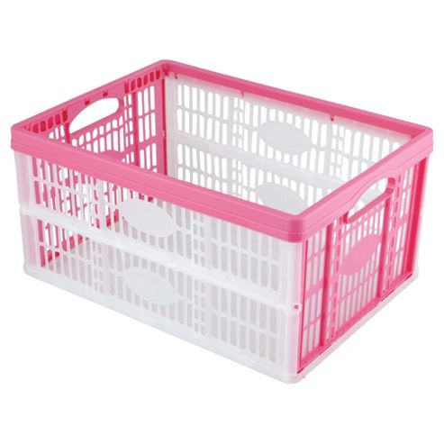 Image of Tesco 32l Plastic Folding Crate, Pink