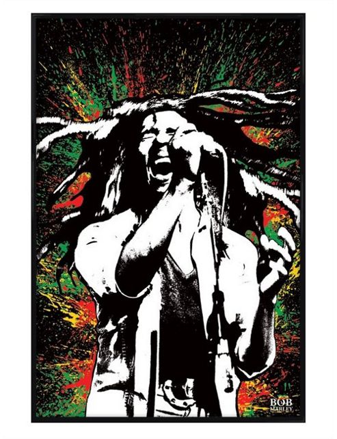 Image of Bob Marley Gloss Black Framed Rasta Splatter Poster