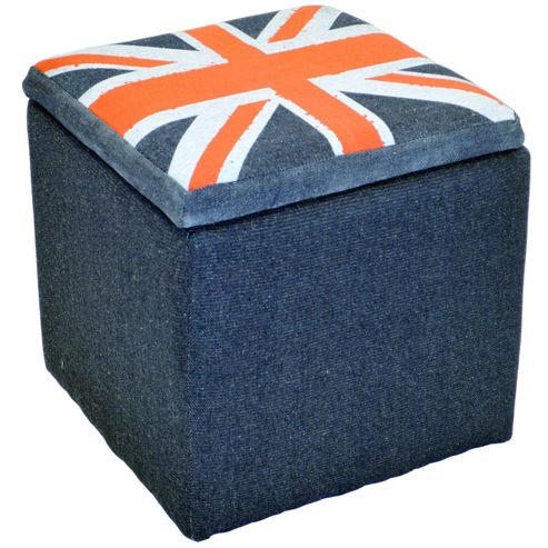 Image of Union Jack - Square Flag Storage Pouffe Stool - Blue / Red / Grey