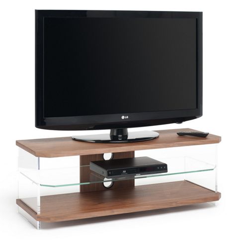 Image of Techlink Air Acrylic And Glass 55 Tv Stand - Walnut