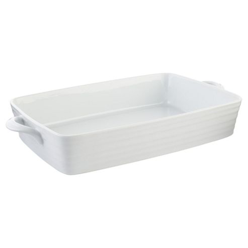 Image of Tesco Ribbed Rectangular Porcelain Roasting Dish, White