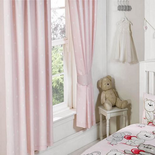 Image of Best Friends, Beautiful Bear Pink Spotty Curtains - 54s