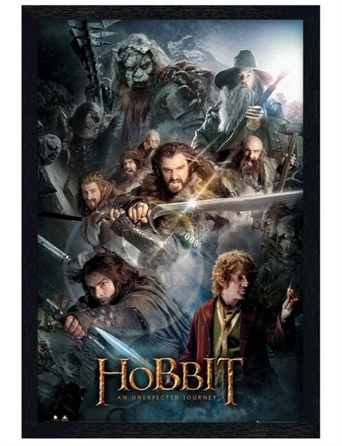 Image of Black Wooden Framed The Hobbit An Unexpected Journey Lonely Mountain Poster