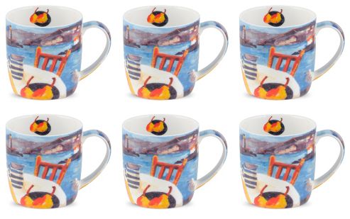 Image of Royal Worcester Pears & Blue Jug Design Fine Bone China Mugs, Set Of 6