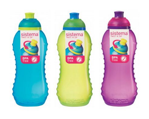 Image of 3 Sistema 330ml Drink Bottles, Aqua Blue, Lime Green, Pink