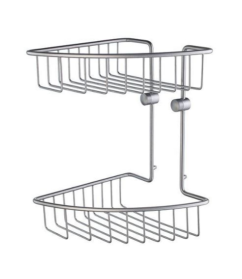 Image of Smedbo House Double Corner Soap Basket - Brushed Chrome