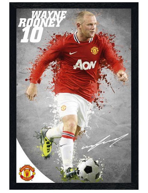 Image of Manchester United Football Club Black Wooden Framed Wayne Rooney Mufc Poster
