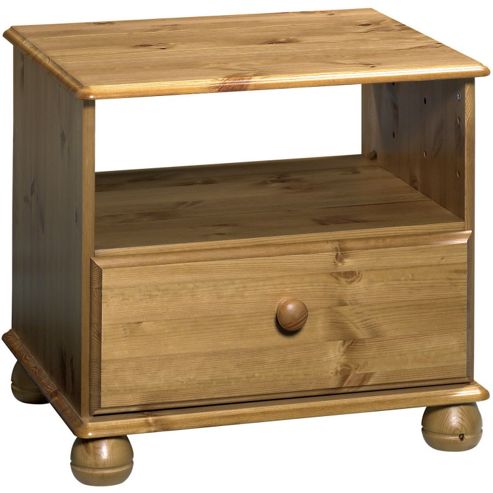 Image of Kayleigh - Solid Wood 1 Drawer Bedside Table - Antique Pine