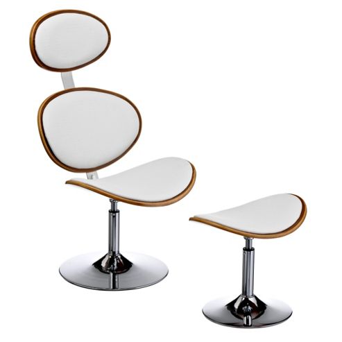 Image of Premier Housewares Chair And Footstool With Chrome Base - White