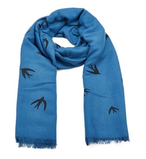 Image of Blue Bird Print Long Scarf
