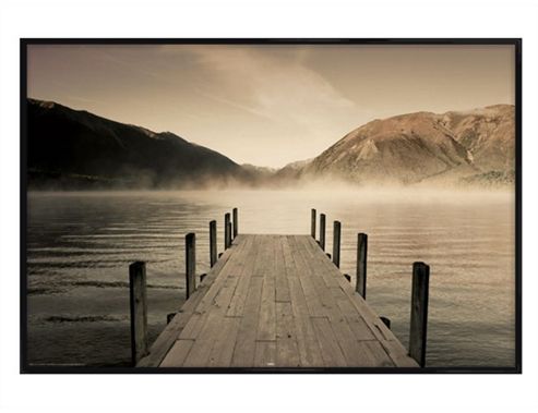 Image of Peaceful Lakeside Scene Gloss Black Framed Jetty At Lake Rotoiti Poster