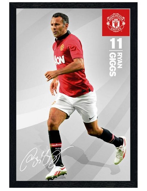 Image of Manchester United Football Club Black Wooden Framed Ryan Giggs Mufc Poster