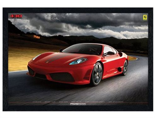Image of Italian Sports Car Black Wooden Framed Ferrari 430 Scuderia Poster