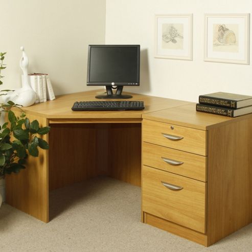 Image of Enduro Home Office Corner Desk With Inbuilt Pedestal - Walnut