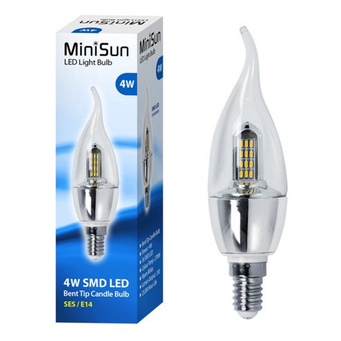 Image of Minisun 4w Smd Led (40w Equivalent) Ses E14 Bent Tip Candle Bulb