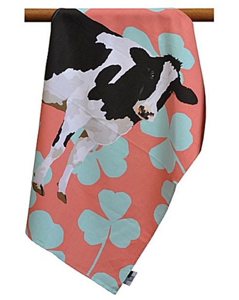Image of Leslie Gerry Friesian Cow Design Tea Towel