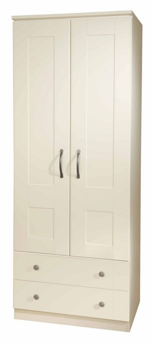 Image of Welcome Furniture Kingston Tall Wardrobe With 2 Drawers - Cream