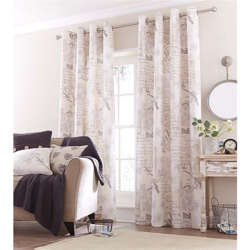 Image of Catherine Lansfield Home Cotton Rich Vintage Postcard Natural Curtains 46x72