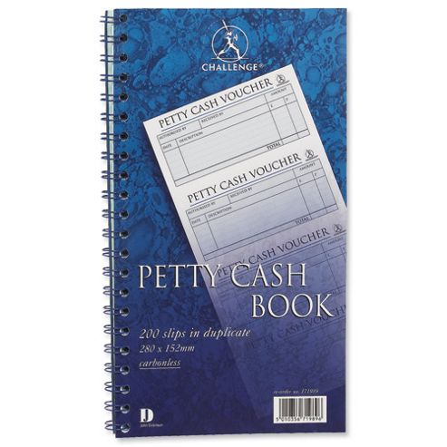 Image of Challenge Petty Cash Book Carbonless Wirebound 200 Sets In Duplicate 280x152mm Ref 100080052