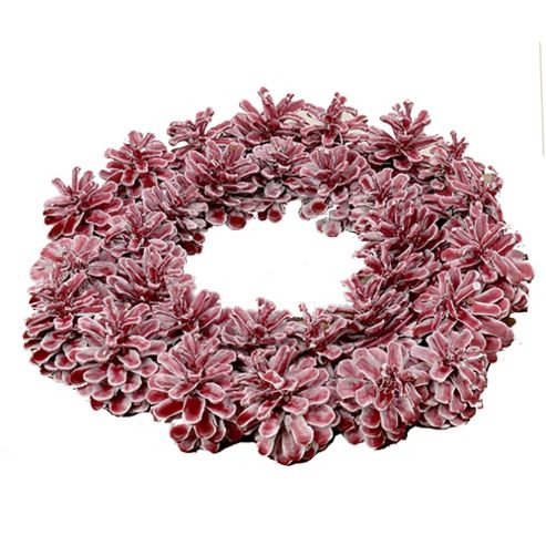 Image of Red Waxed Pine Cone Christmas Wreath