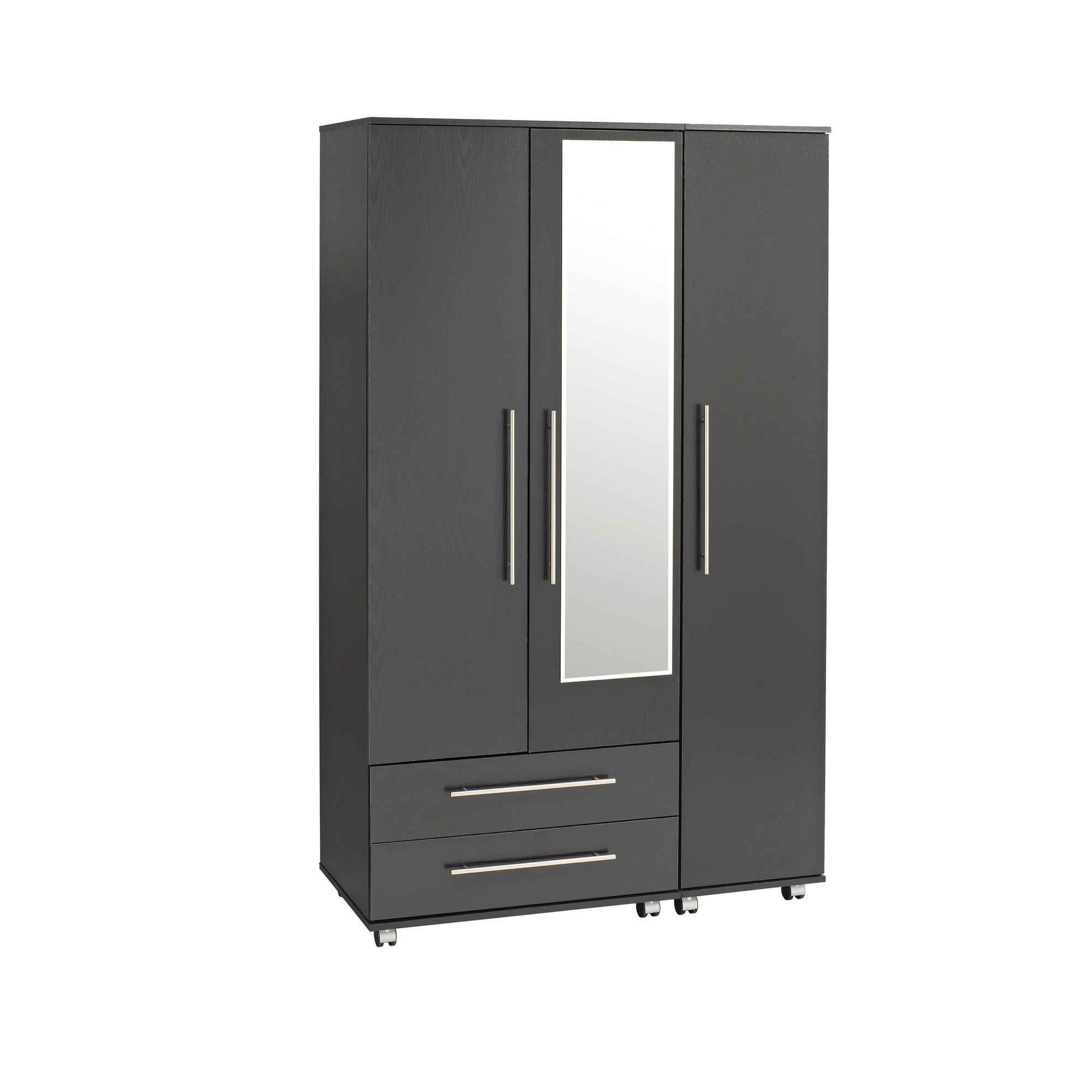 Ideal Furniture Bobby Triple Wardrobe with Two Drawer and Mirror - Black at Tesco Direct
