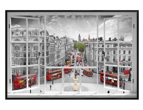 Image of London Gloss Black Framed A Capital Through A Window Poster
