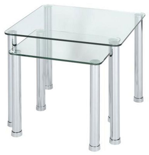 Image of Levv Clear Glass Nest Of 2 Tables With Chrome Legs