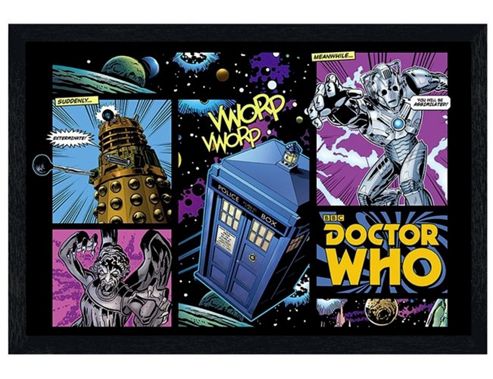 Image of Black Wooden Framed Dr Who Comicbook Style Poster